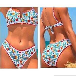 2 Piece Red & White Floral Bikini Swimsuit Size M Medium Amazon